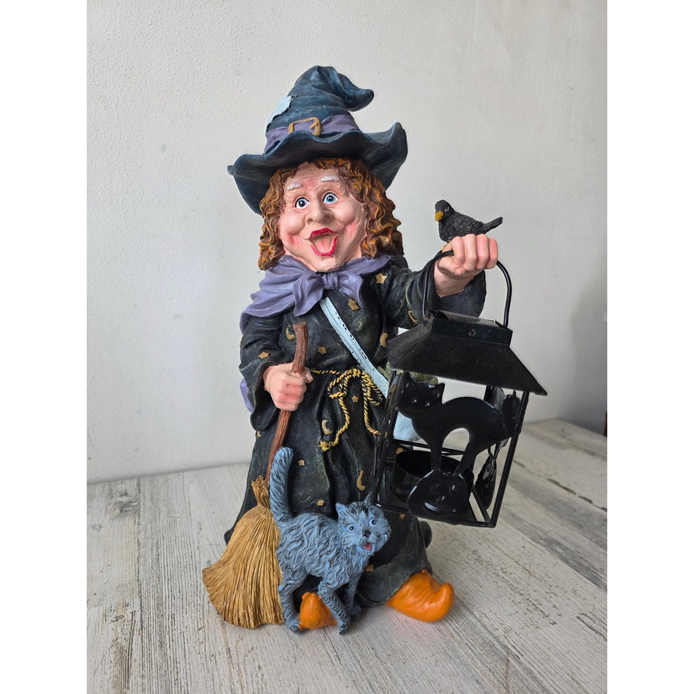 Joann witch Halloween cat lawn decor lantern statue figurine frog broom vintage